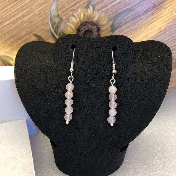 Handmade rose quartz dangle earrings 1” gemstone drop earrings - Picture 1 of 7